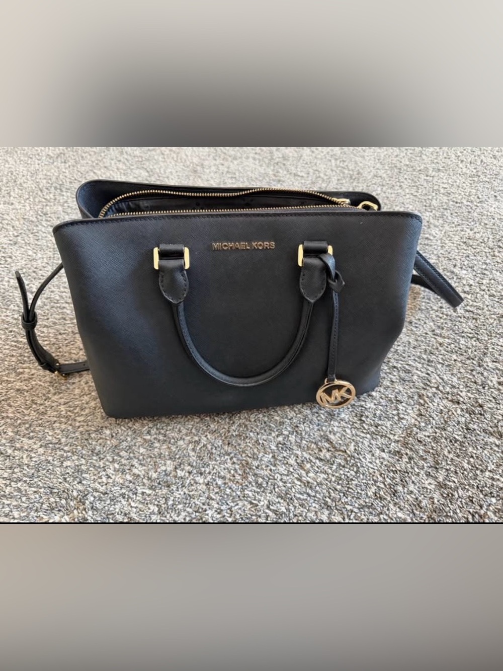 Michael Kors Black Saffiano Leather Satchel with Gold Hardware